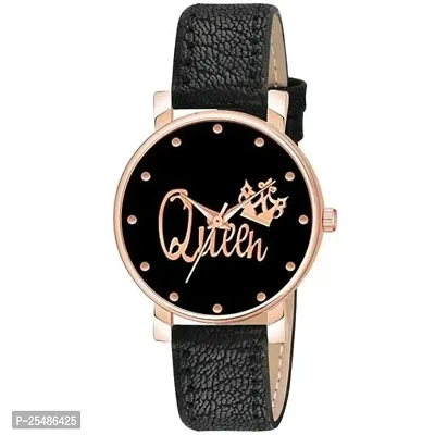 Medboo Queen Dial Rz Cash Black Leather Analog Women and Girls Watch-thumb0