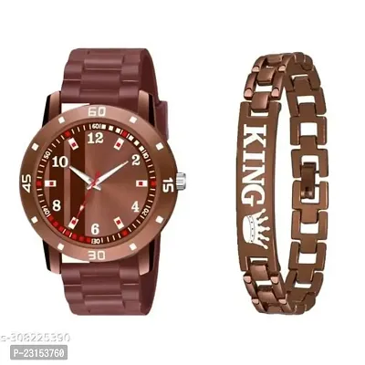 Stylish Brown Metal Analog Watches For Men Watch With Bracelet