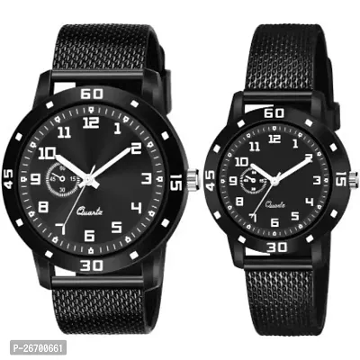 JMV Crono Black Print dial Pu Couple Men And Women Watch-thumb0