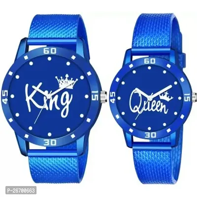 JMV Blue King+Queen Pu Couple Men And Women Watch-thumb0