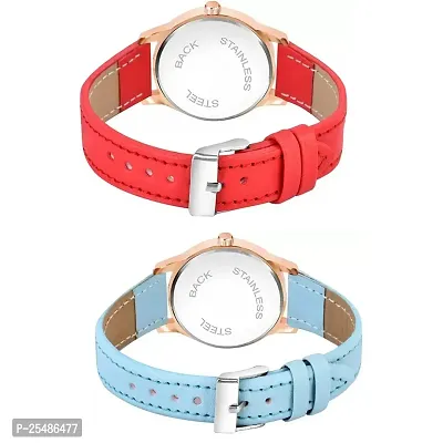 Medboo Black Roman Dial Red and SkyBlue Leather Belt Combo Women and Girls Watch-thumb3