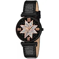 Medboo Black Star Dial Rose Rl Cash Leather Black Belt Analog Women and Girls Watch-thumb1