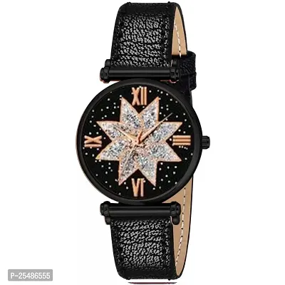 Medboo Black Star Dial Rose Rl Cash Leather Black Belt Analog Women and Girls Watch-thumb2