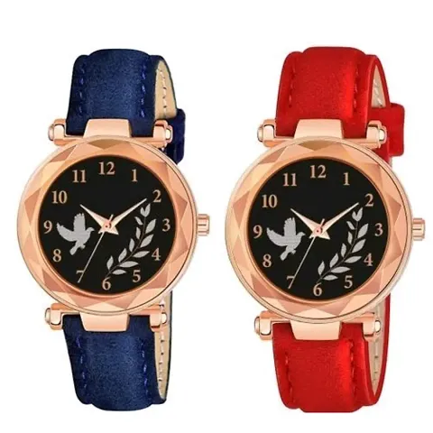 HRV Birds Dial And Leather Belt Analog Women and Girls Watch