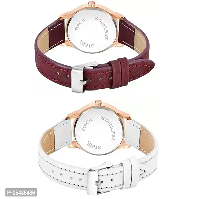 Medboo Black Roman Dial Brown and White Leather Belt Combo Women and Girls Watch-thumb3