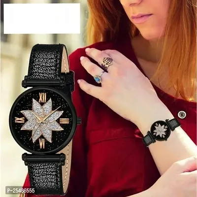 Medboo Black Star Dial Rose Rl Cash Leather Black Belt Analog Women and Girls Watch