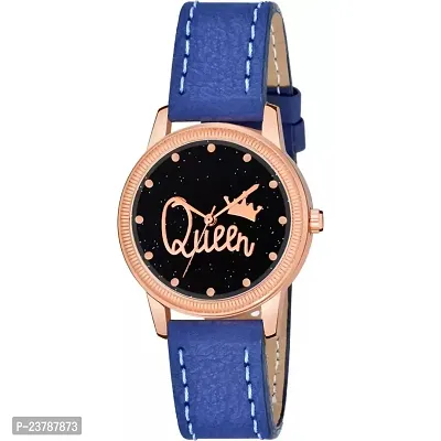 HRV Queen Dial Blue Leather Strap Watch For Girls-thumb0