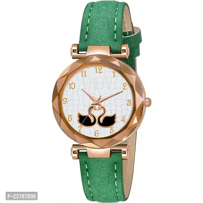 HRV Green Slim Dial Leather Belt Women Watch  Girls