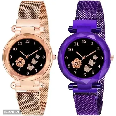 Medboo Rose And Bty Dial Rose and Purple Megnet Belt Girls and Women Analog Watch-thumb0