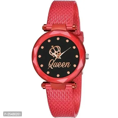 Medboo New Queen Dial Red Pu Analog Women and Girls Watch-thumb0