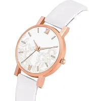 Medboo White Leather Flower Pint Dial Analog Women and Girls Watch-thumb2