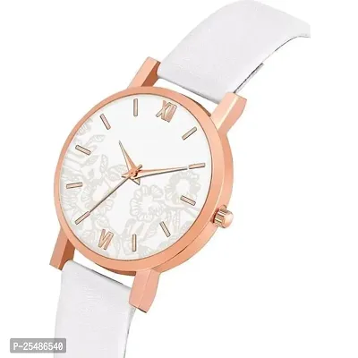 Medboo White Leather Flower Pint Dial Analog Women and Girls Watch-thumb3