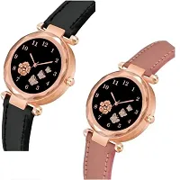 Medboo Three Butter Dial Black and Pink Leather Belt Girls and Women Watch-thumb1