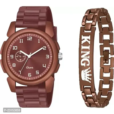 Stylish Brown Metal Analog Watches For Men Watch With Bracelet