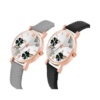 Medboo Flower Dial Grey and Black Leather Belt Girls and Women Analog Watch-thumb1