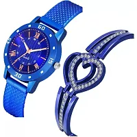 Medboo Roman Blue Av Cash Blue Pu With Heart Bracelet Analog Women and Girls Watch-thumb1