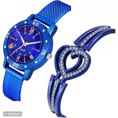 Medboo Roman Blue Av Cash Blue Pu With Heart Bracelet Analog Women and Girls Watch-thumb2