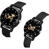 JMV Black King Queen Dial PU Strep Couple Men And Women Watch-thumb1