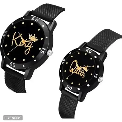 JMV Black King Queen Dial PU Strep Couple Men And Women Watch-thumb2