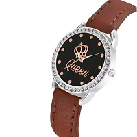 Medboo New Queen Dial Diamond Silver Cash Brown Belt Women and Girls Watch-thumb1