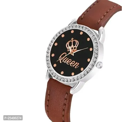 Medboo New Queen Dial Diamond Silver Cash Brown Belt Women and Girls Watch-thumb2