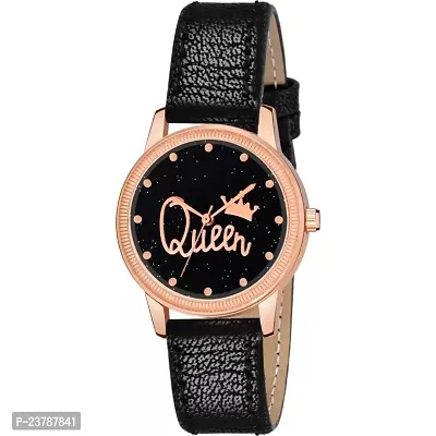 HRV Queen Dial Black Leather Strap Watch For Girls-thumb0