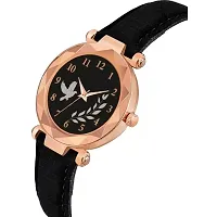 Medboo Black Birds Dial Black Leather Belt Analog Women and Girls Watch-thumb1