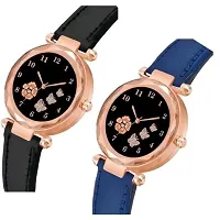 Medboo Three Butter Dial Black and Blue Leather Belt Girls and Women Watch-thumb1