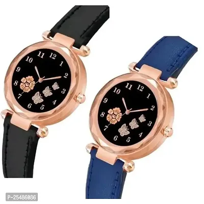 Medboo Three Butter Dial Black and Blue Leather Belt Girls and Women Watch-thumb2