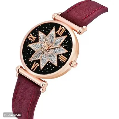 Medboo Black Star Dial Rose Rl Cash Leather Belt Analog Women and Girls Watch-thumb3