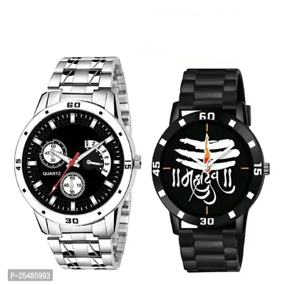 Medboo Silver Metal And Tilak Black PU Men and Boys Watch