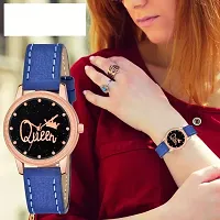 HRV Queen Dial Blue Leather Strap Watch For Girls-thumb1