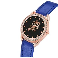 Medboo Queen Dial Rose Dimond Cash Blue Leather Girls and Women Analog Watch-thumb1