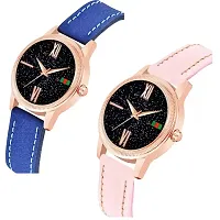 Medboo Black Roman Dial Blue and Pink Leather Belt Combo Women and Girls Watch-thumb1