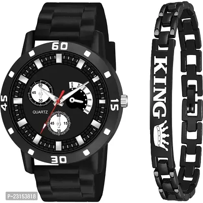 Stylish Black Metal Analog Watches For Men Watch With Bracelet