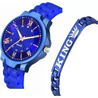 Stylish Blue Metal Analog Watches For Men Watch With Bracelet-thumb1