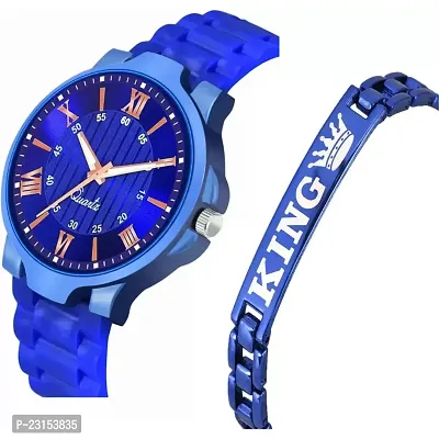 Stylish Blue Metal Analog Watches For Men Watch With Bracelet-thumb2