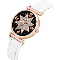 Medboo Black Star Dial Rose Rl Cash Leather White Belt Analog Women and Girls Watch-thumb2