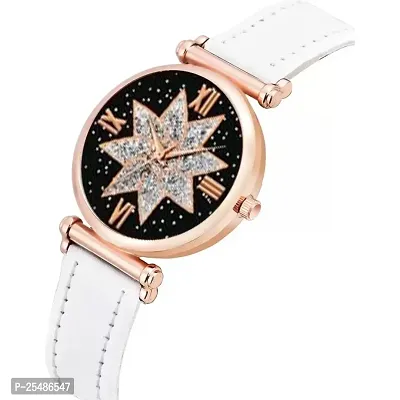 Medboo Black Star Dial Rose Rl Cash Leather White Belt Analog Women and Girls Watch-thumb3