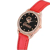 Medboo New Queen Dial Diamond RoseGold Cash Red Belt Women and Girls Watch-thumb1