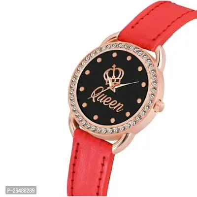 Medboo New Queen Dial Diamond RoseGold Cash Red Belt Women and Girls Watch-thumb2