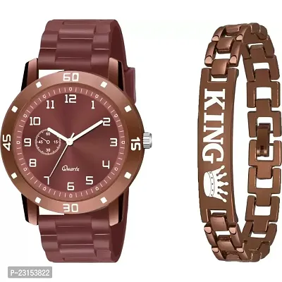 Stylish Brown Metal Analog Watches For Men Watch With Bracelet