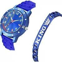 Stylish Blue Metal Analog Watches For Men Watch With Bracelet-thumb1