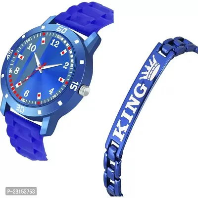 Stylish Blue Metal Analog Watches For Men Watch With Bracelet-thumb2