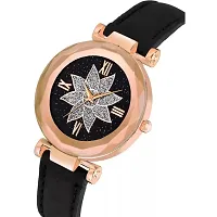 HRV Black Flower Dial Black Leather Belt Women Watch-thumb2