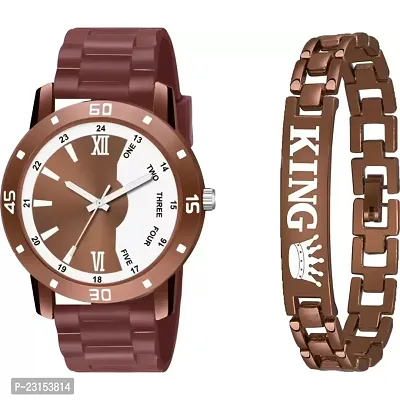 Stylish Brown Metal Analog Watches For Men Watch With Bracelet-thumb0