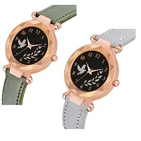 Medboo Black Birds Dial Green And Grey Leather Belt Analog Women and Girls Watch-thumb1