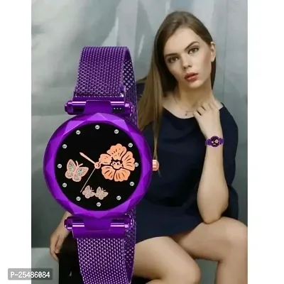 Medboo Rose And Bty Dial Meg Cash Purple Megnet Belt Girls and Women Analog Watch-thumb0