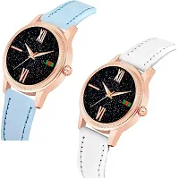 Medboo Black Roman Dial SkyBlue and White Leather Belt Combo Women and Girls Watch-thumb1