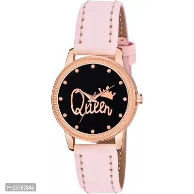 HRV Queen Dial Pink Leather Strap Watch For Girls